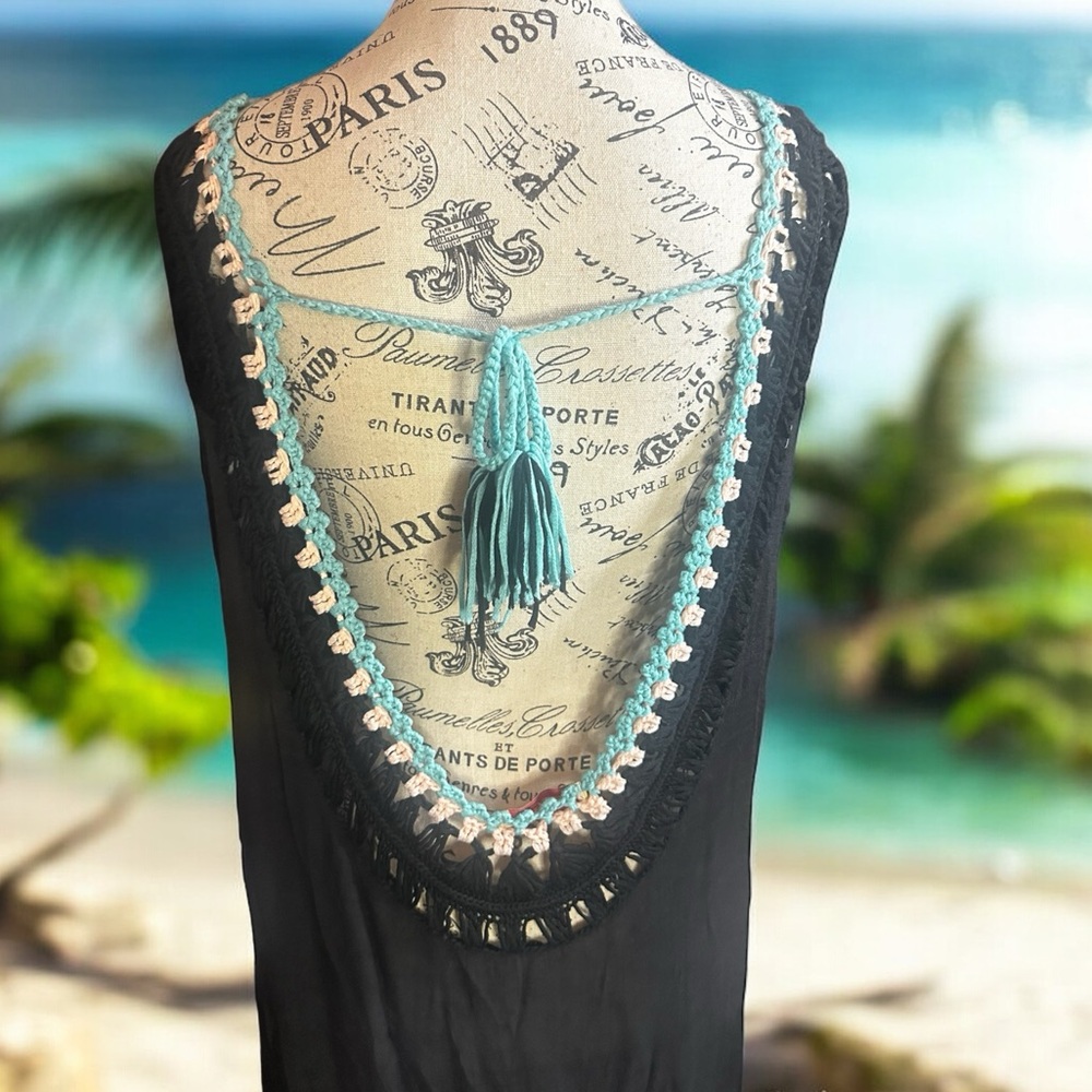 Fringe Floral Black Swim Coverup - Picture 8 of 8